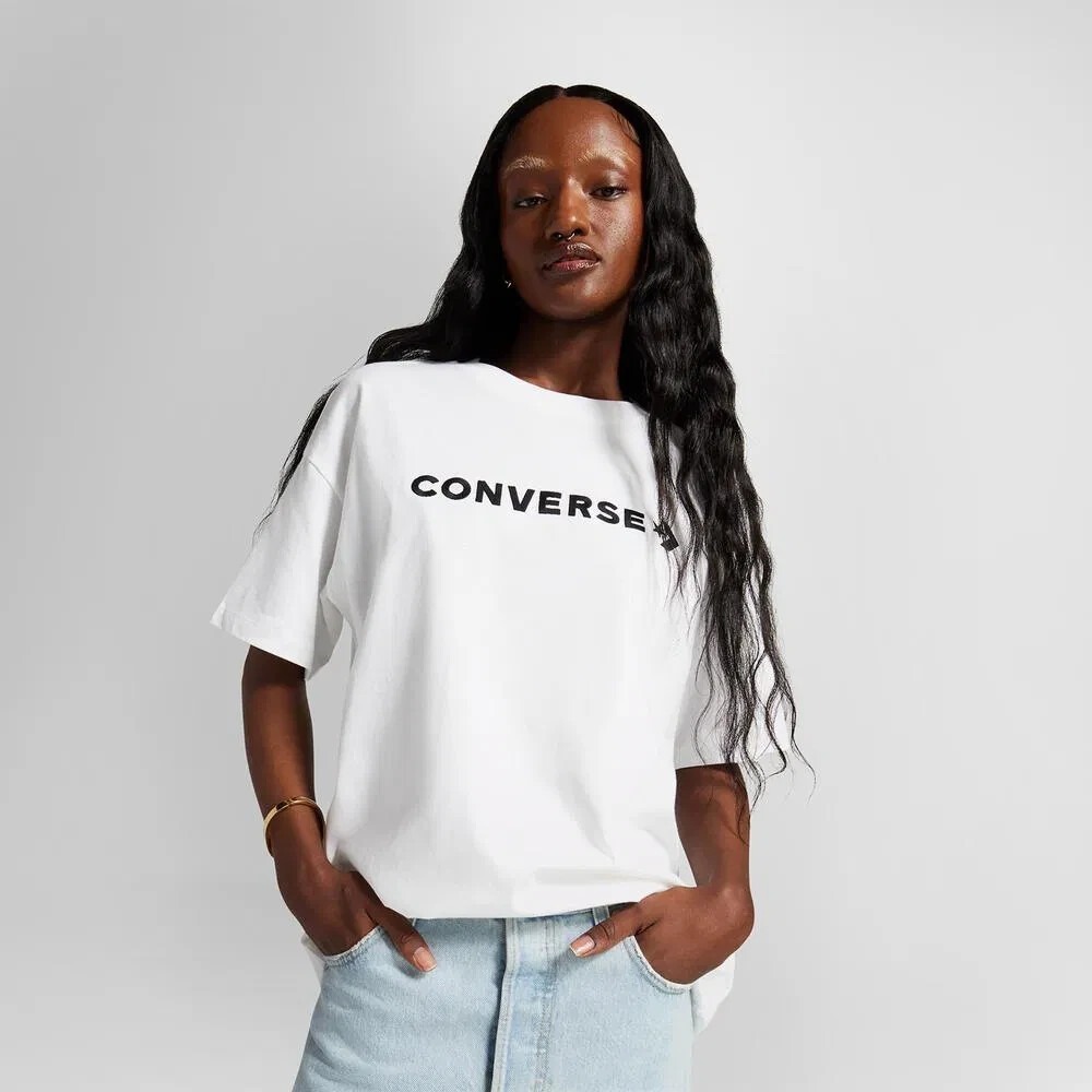 Converse Wordmark T-Shirt  White Star Chevron Oversized Relaxed Casual Small